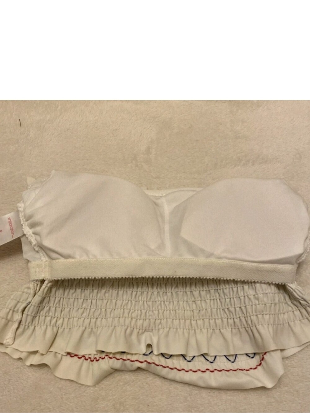 Xhiliration White Smocked Strapless Bandeau Bikini Top, S, White w Red & Blue - Picture 3 of 8